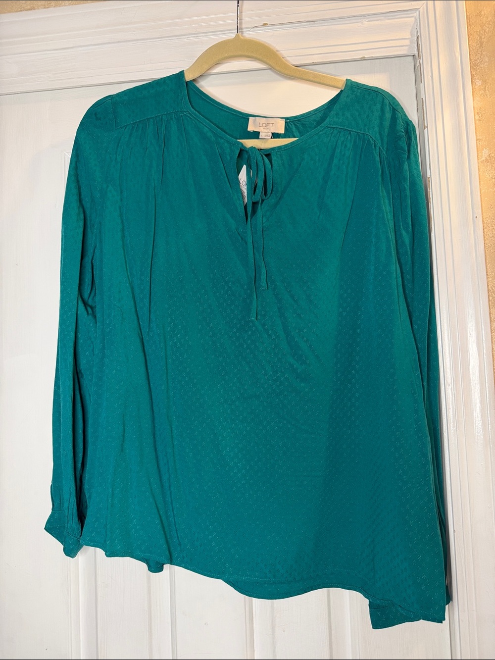 LOFT Teal Tie-Front Long-Sleeve Blouse